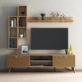 Mega 180 lik Kitaplıklı Raflı Tv Ünitesi Çam Hazeran Kapaklı - TVU0304 - 2
