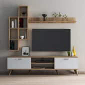 Mega 180 lik Kitaplıklı Raflı Tv Ünitesi Çam-Beyaz  - TVU0303 - 2