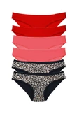 6 Adet Likralı Kadın Slip Külot Leopar Kırmızı Fuşya - 1