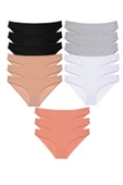 15 adet Süper Eko Set Likralı Kadın Slip Külot Siyah Ten Gri Beyaz Pudra thumbnail 1