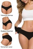 2 Adet Kadın Dikişsiz Lazer Kesim Esnek İz yapmayan Külot Siyah - 5