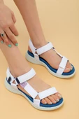 Flexs Ortopedik Taban Beyaz Mavi Kadın Yazlık Sandalet thumbnail 3