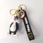 Anahtarlık Looney Tunes Sylvester Silikon Anahtarlık Çanta Süsü Karakter Figür Oyuncak Aksesuar Araba Süsü thumbnail 3