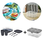 Piev Urve 6 Kişilik Kamp Seyahat Piknik Seti ve Çay Bardak Taşıma Aparatı Kabı 2 si 1 Arada Antrasit - 1