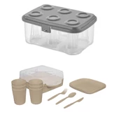 Piev Urve 6 Kişilik Kamp Seyahat Piknik Seti ve Çay Bardak Taşıma Aparatı Kabı 2 si 1 Arada Cappuccino - 4