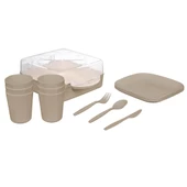 Piev Urve 6 Kişilik Kamp Seyahat Piknik Seti ve Çay Bardak Taşıma Aparatı Kabı 2 si 1 Arada Cappuccino - 2