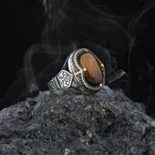 Yeni Tasarım Kaplangözü Taşlı Motifli Gümüş Erkek Yüzük - 1