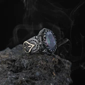 Mistik Topaz Taşlı Yanı Motifli Gümüş Erkek Yüzük - 2