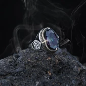 Yeni Tasarım Mistik Topaz Taşlı Motifli Gümüş Erkek Yüzük thumbnail 1