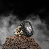 Mistik Topaz Taşlı Adalet Terazisi Gümüş Erkek Yüzük thumbnail 2