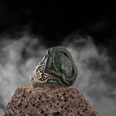 Yeşil Taşlı Faset Kesim Adalet Terazisi 925 Gümüş Erkek Yüzük - 2