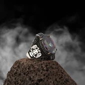 Mistik Topaz Taşlı Çift Başlı Kartal Gümüş Erkek Yüzük - 2