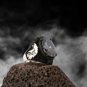 Mistik Topaz Taşlı Kartal Gümüş Erkek Yüzük - 1