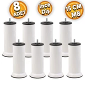 Mobilya Kanepe Baza Koltuk Çekyat Yükseltme Ayağı Ince Diş M8 Beyaz Metal Ayakları 15 Cm 8 Adet - 1