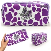 Kalem Kutusu İnek Kalemkutu Vegan Deri İki Bölmeli Kalemlik - Mor thumbnail 1