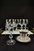Digithome Lombardino Bohemia Kristal 6'lı Cam Kahve Yanı Su Bardağı Gold – 0150 C1-1-51 - 4