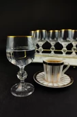 Digithome Lombardino Bohemia Kristal 6'lı Cam Kahve Yanı Su Bardağı Gold – 0150 C1-1-51 - 2