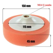 Pasta Cila Polisaj Süngeri Zımpara Tabanlı Turuncu 150 mm M14 Uyumlu+Oto Pastası 300 Gr (2'Li SET) - 3