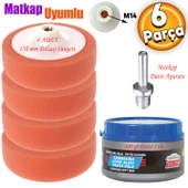 Pasta Cila Polisaj Süngeri Zımpara Tabanlı Turuncu 150 mm+Oto Pastası+M14 Matkap Aparatı (6 PARÇA SET) - 1