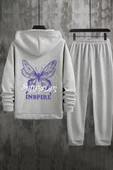 Unisex Butterfly & Letter Graphic Baskılı Eşofman Takımı - 3
