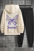 Unisex Butterfly & Letter Graphic Baskılı Eşofman Takımı - 5