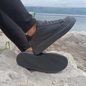Darkstep 156 Siyah-Siyah Fuspetli Sneaker Düz Taban Spor Ayakkabı - 1