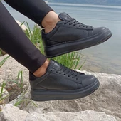 Darkstep 156 Siyah-Siyah Fuspetli Sneaker Düz Taban Spor Ayakkabı - 2
