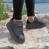 Darkstep 156 Siyah-Siyah Fuspetli Sneaker Düz Taban Spor Ayakkabı - 5