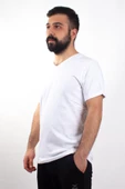 TWİSTER JEANS 1827BB BEYAZ BÜYÜK BEDEN V YAKA ERKEK T-SHİRT - 1