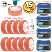 Pasta Cila Polisaj Süngeri Zımpara Tabanlı Turuncu 150 mm+Oto Pastası+M14 Matkap Aparatı (15 PARÇA SET) - 1