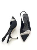 Potinonline K101 Kadın Arkası Açık Taşlı Ayna Ökçe Topuklu Ayakkabı - 3