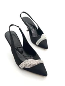 Potinonline K101 Kadın Arkası Açık Taşlı Ayna Ökçe Topuklu Ayakkabı - 1