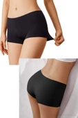 Kadın Dikişsiz Görünmez İz Yapmaz Mini Şort Boxer Siyah - 7