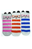 3 Çift Kedi Temalı 3 Boyut Kulaklı Pamuklu Esnek Kadın Bilek Çorap thumbnail 1
