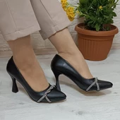 Fiyra 7020 Siyah  Örgü Taşlı Kadeh Topuklu Bayan Stiletto Ayakkabı - 2
