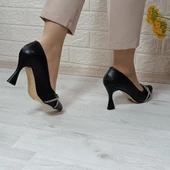 Fiyra 7020 Siyah  Örgü Taşlı Kadeh Topuklu Bayan Stiletto Ayakkabı - 7