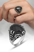 Siyah Oniks Taşlı Oval 925 Gümüş Erkek Yüzük thumbnail 7