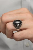 Siyah Oniks Taşlı Oval 925 Gümüş Erkek Yüzük thumbnail 1