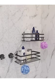Ömür Boyu Paslanmaz Yapışkanlı Banyo Düzenleyici Şampuanlık Tek Katlı Duş Rafı 2 Adet Siyah LM-01 thumbnail 4