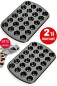 2'li Muffin Kalıbı 24'lü Mini Cupcake Fırın Kapsülü Kek Browni Kekstra Kurabiye Kalıbı Baking Pan - 1