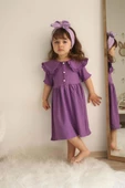 KIZ ÇOCUK ÖNDEN DÜĞMELİ YAKA MODELLİ ELBİSE - 5