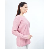 Kadın  Pudra Triko V Yaka Kışlık  Anne Esnek Kazak thumbnail 4