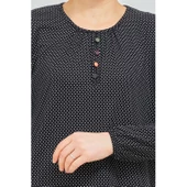 Kadın Siyah Kolu Lastikli Puantiyeli Likralı Anne Penye Bluz - 4