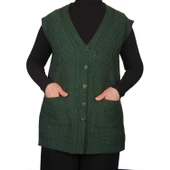 Kadın Hakı Yeşil Düğmeli Yelek - 1