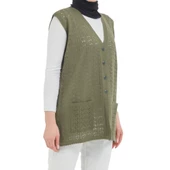Düğmeli Haki Merserize Yelek - 4