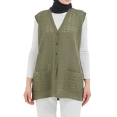 Düğmeli Haki Merserize Yelek - 2