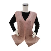 Kadın Pudra Pembesi Merserize Yelek - 1