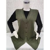 Kadın Haki Yeşil Merserize Yelek - 2