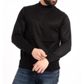 Erkek Siyah İnce Yünlü Yarım Boğazlı Triko Baba Kazak - 2