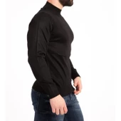 Erkek Siyah İnce Yünlü Yarım Boğazlı Triko Baba Kazak - 3